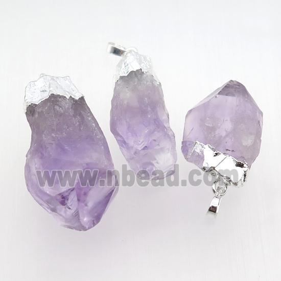 purple Amethyst nugget pendant, freeform, silver plated