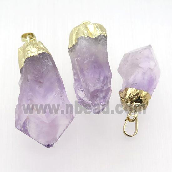 purple Amethyst nugget pendant, freeform, gold plated