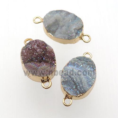 Solar Agate Druzy oval connector, gold plated