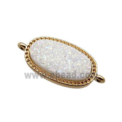 white druzy quartz oval connector, gold plated