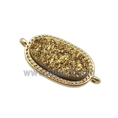 gold druzy quartz oval connector, gold plated