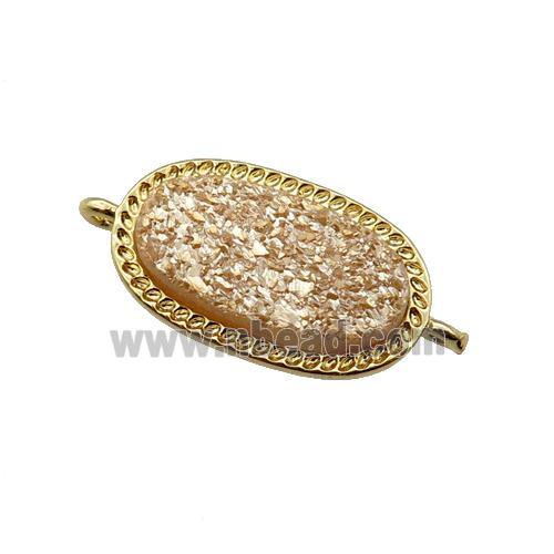 champagne druzy quartz oval connector, gold plated