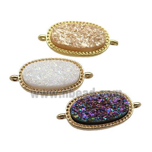 druzy quartz oval connector, gold plated, mixed
