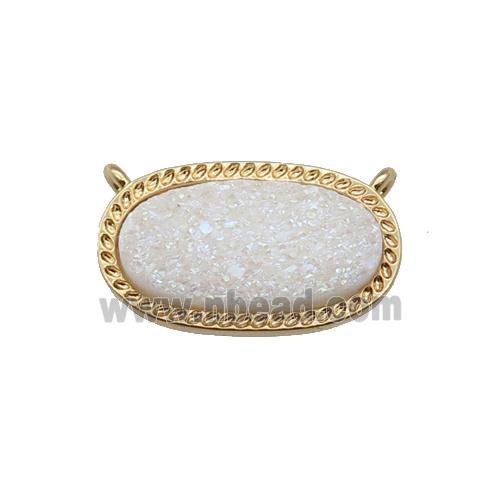 white AB-color druzy quartz oval pendant, gold plated