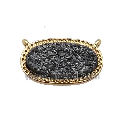 black druzy quartz oval pendant, gold plated