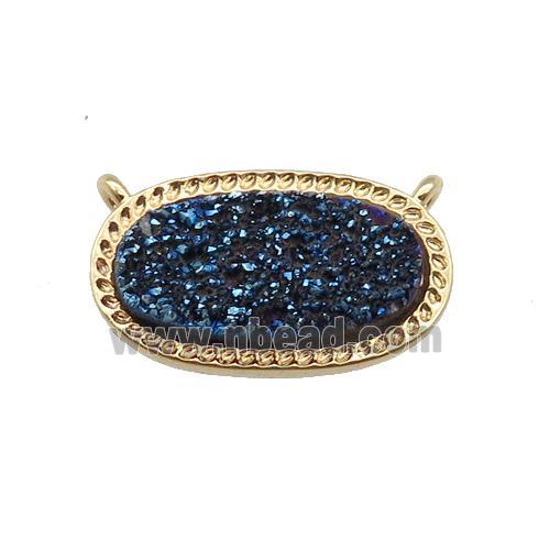 blue druzy quartz oval pendant, gold plated