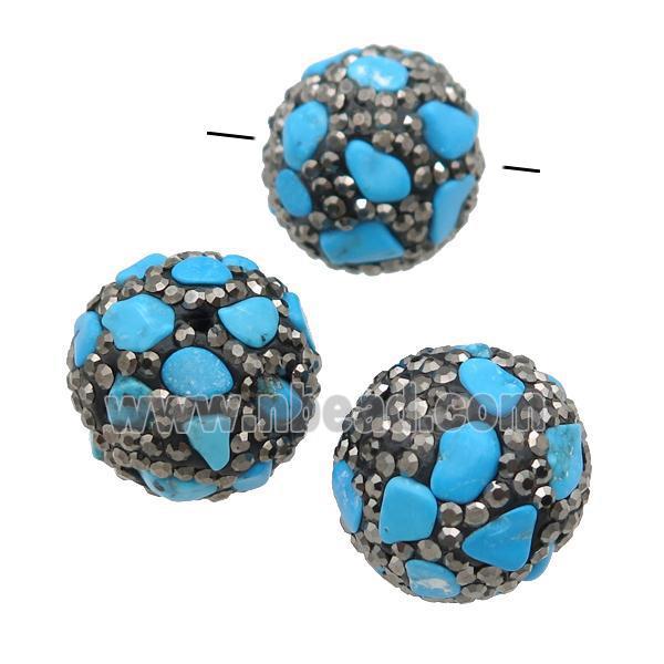 Turquoise round Beads paved rhinestone