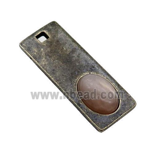 copper rectangle pendant with moonstone, antique bronze