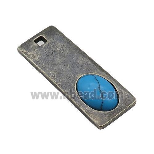 copper rectangle pendant with Turquoise, antique bronze