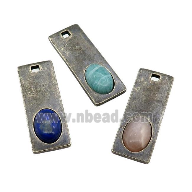 copper rectangle pendant with Gemstone, antique bronze, mixed