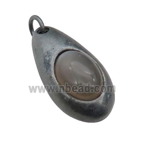copper teardrop pendant with grey Moonstone, antique bronze