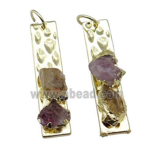 copper rectangle pendant pave Citrine Amethyst, gold plated
