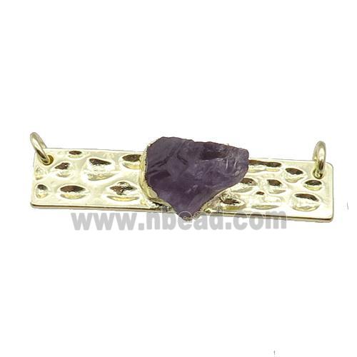copper rectangle pendant pave Amethyst, gold plated