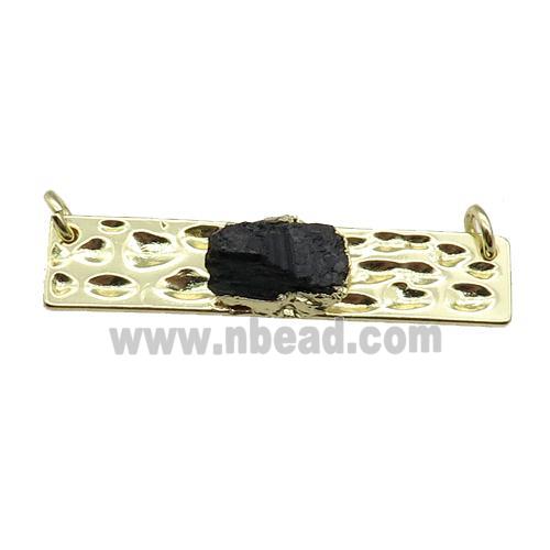 copper rectangle pendant pave black Tourmaline, gold plated