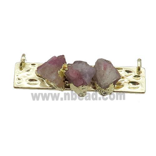 copper rectangle pendant pave pink Tourmaline, gold plated