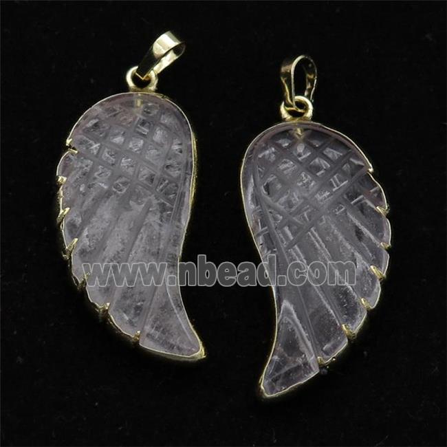 Clear Quartz angel wing pendant, gold plated