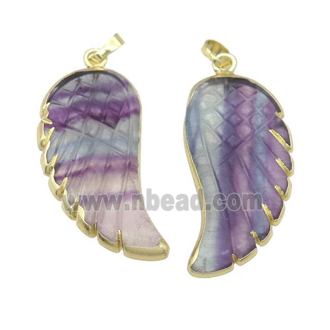 Fluorite angel wing pendant, gold plated