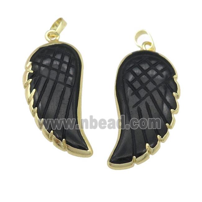 black Obsidian angel wing pendant, gold plated