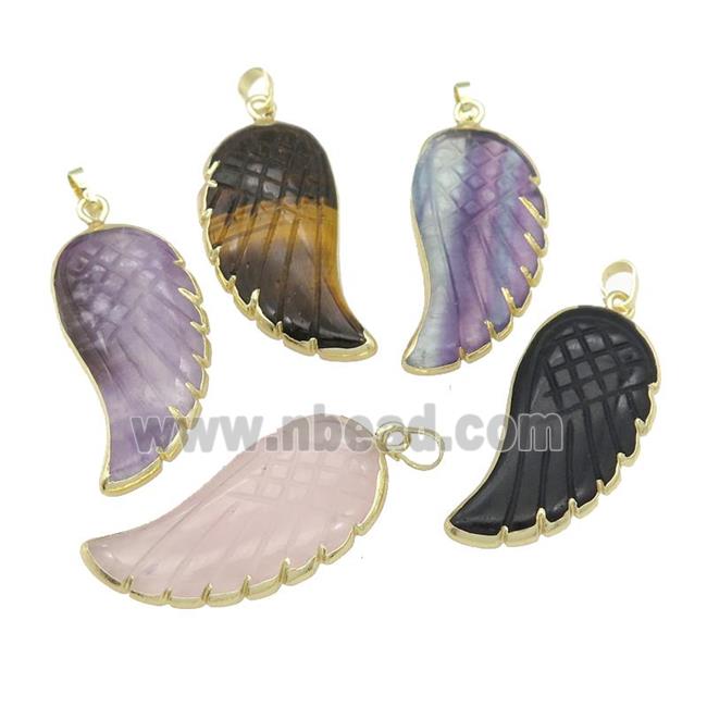mix Gemstone angel wing pendant, gold plated