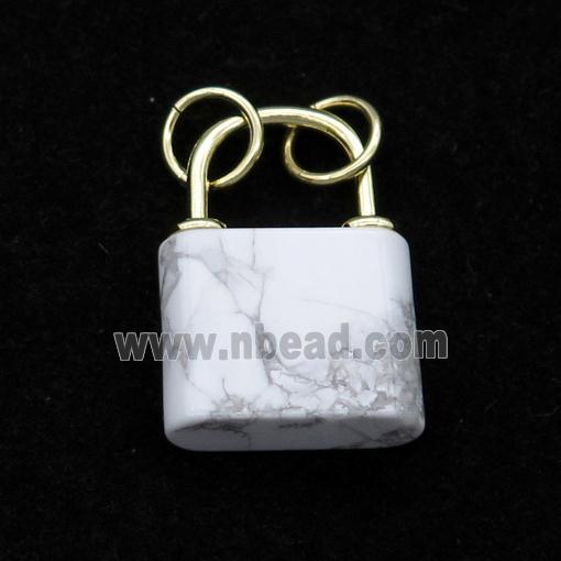 white Howlite Turquoise Lock pendant, gold plated