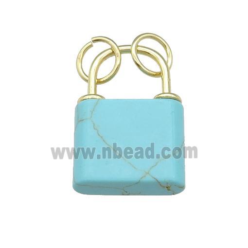 teal Turquoise Lock pendant, gold plated