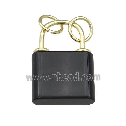 black Onyx Agate Lock pendant, gold plated