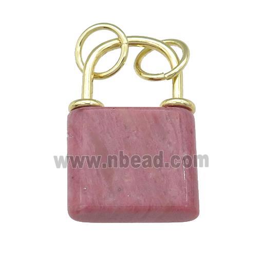pink Rhodonite Lock pendant, gold plated
