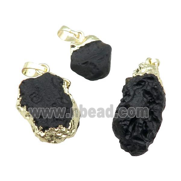 black Tourmaline nugget pendant, freeform, gold plated