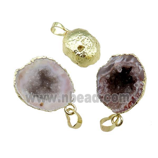 Agate Druzy Geode pendant, freeform, gold plated