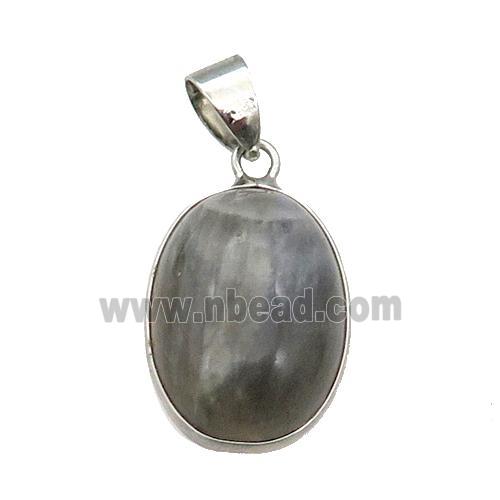 Labradorite oval pendant, platinum plated