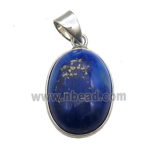 blue Lapis Lazuli oval pendant, platinum plated