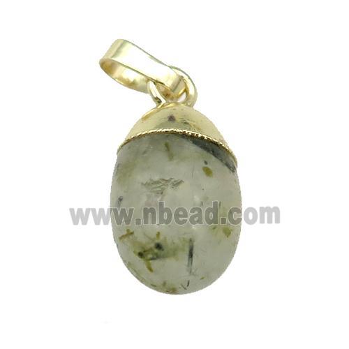 green Prehnite egg pendant, gold plated