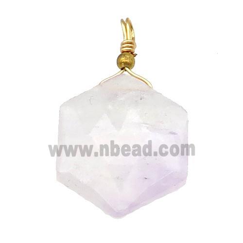 purple Chalcedony pendant, hexagon, wire wrapped