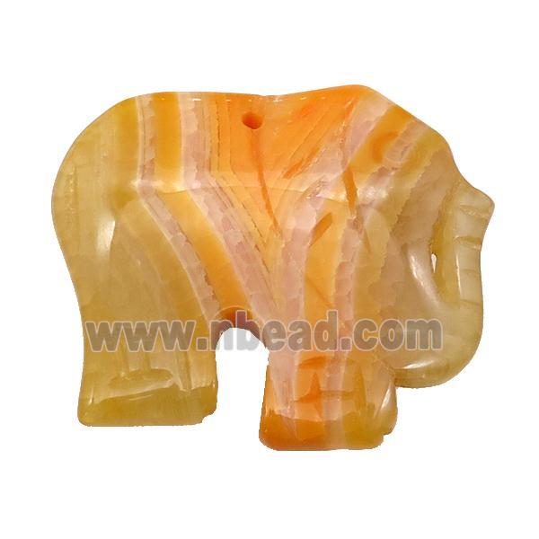 natural Agate elephant pendant, orange dye