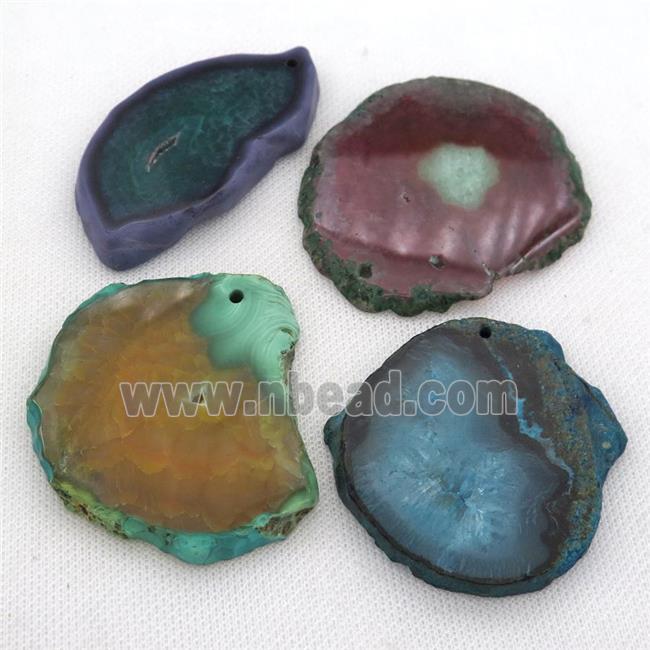 natural Agate slice pendant, dye, mixed color