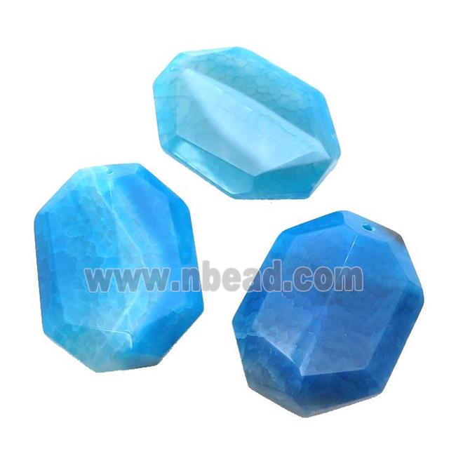 natural Agate rectangle pendant, dye, blue