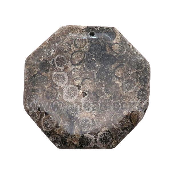 black Coral Fossil Octagon pendant
