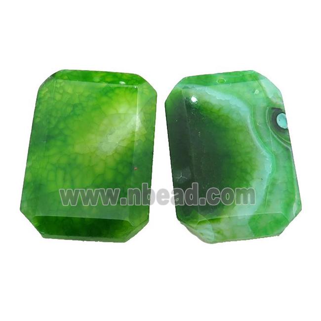 natural Agate rectangle pendant, dye, green