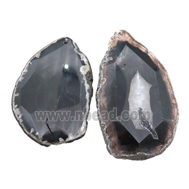 natural Agate slice pendant, black