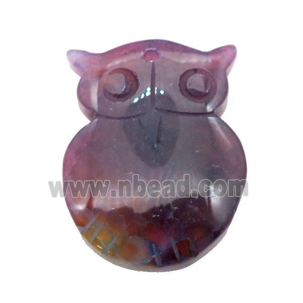 natural Agate owl pendant, dye, purple