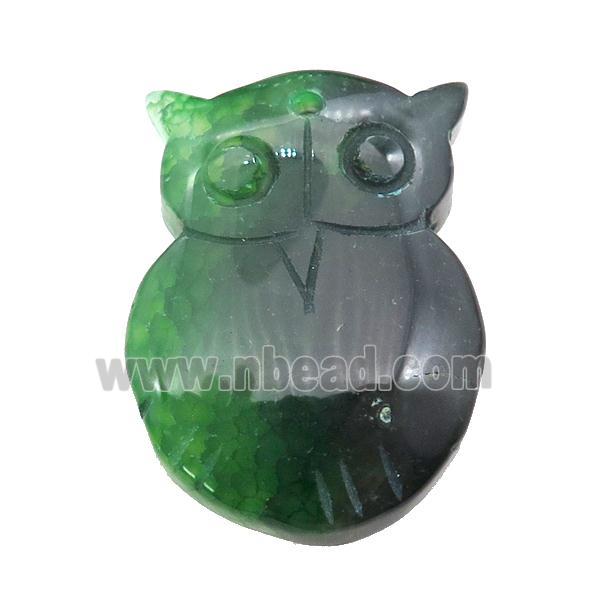 natural Agate owl pendant, dye, green