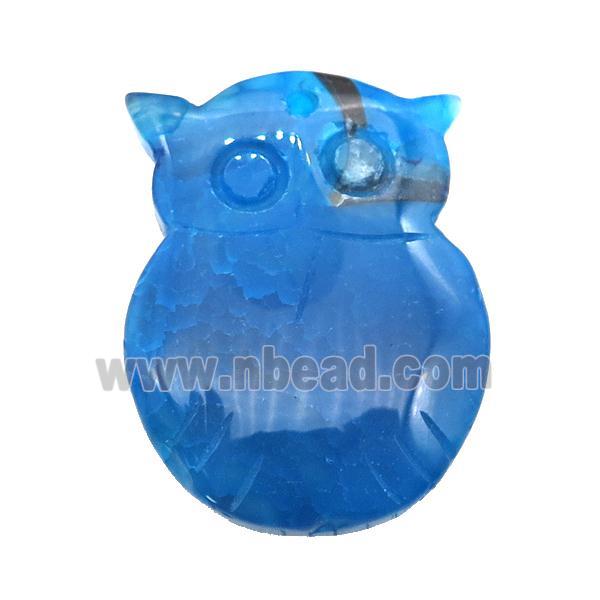 natural Agate owl pendant, dye, blue