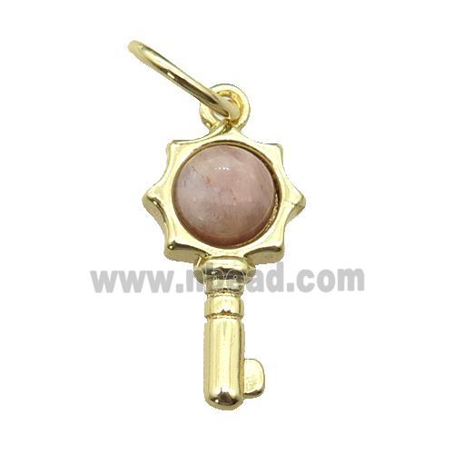 copper Key pendant pave sunstone, gold plated