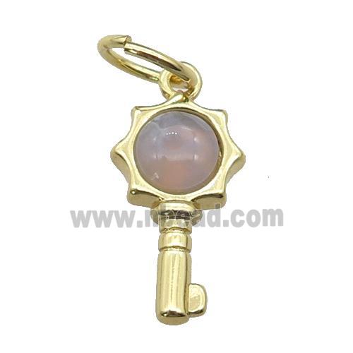 copper Key pendant pave moonstone, gold plated