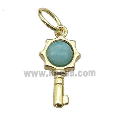 copper Key pendant pave Amazonite, gold plated