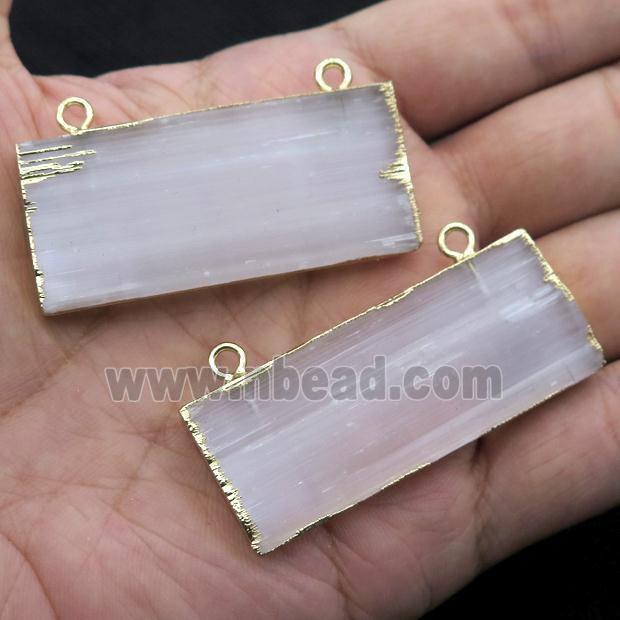 white Selenite stick pendant with 2loops, gold plated