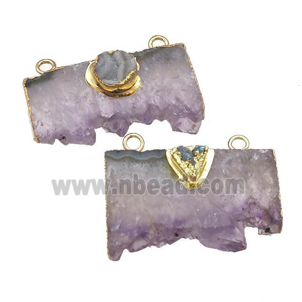 Amethyst Druzy Slice pendant with 2loops, gold plated