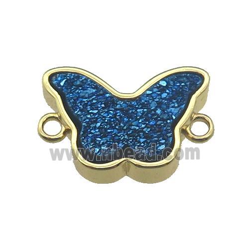 blue Resin Druzy butterfly pendant, gold plated