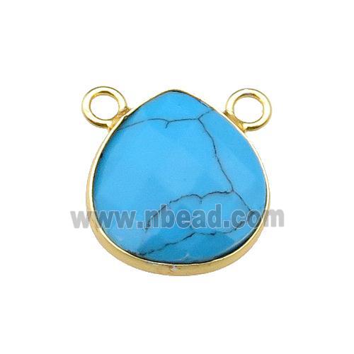 blue Magnesite Turquoise teardrop pendant with 2loops, faceted, gold plated
