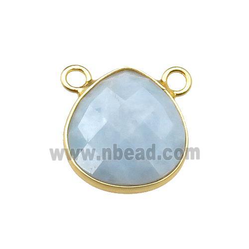 blue Aquamarine teardrop pendant with 2loops, faceted, gold plated